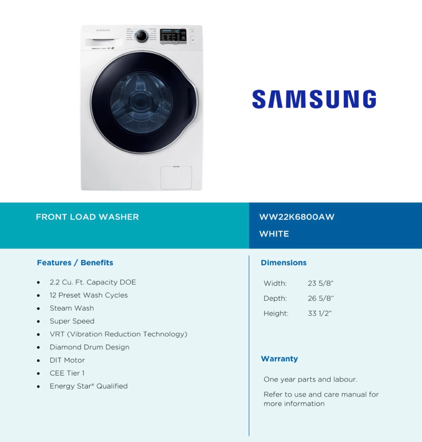 Samsung Front Load Electric Dryer DV22K6800EW - White - photo 2