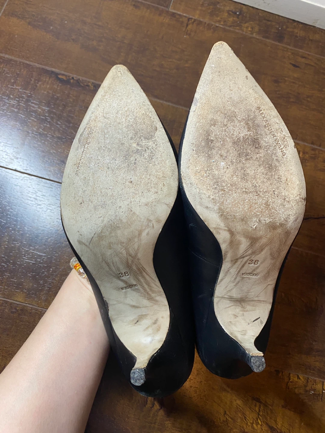 Alexander Wang Black Leather Pointed Toe Heels - Size 38 - photo 2