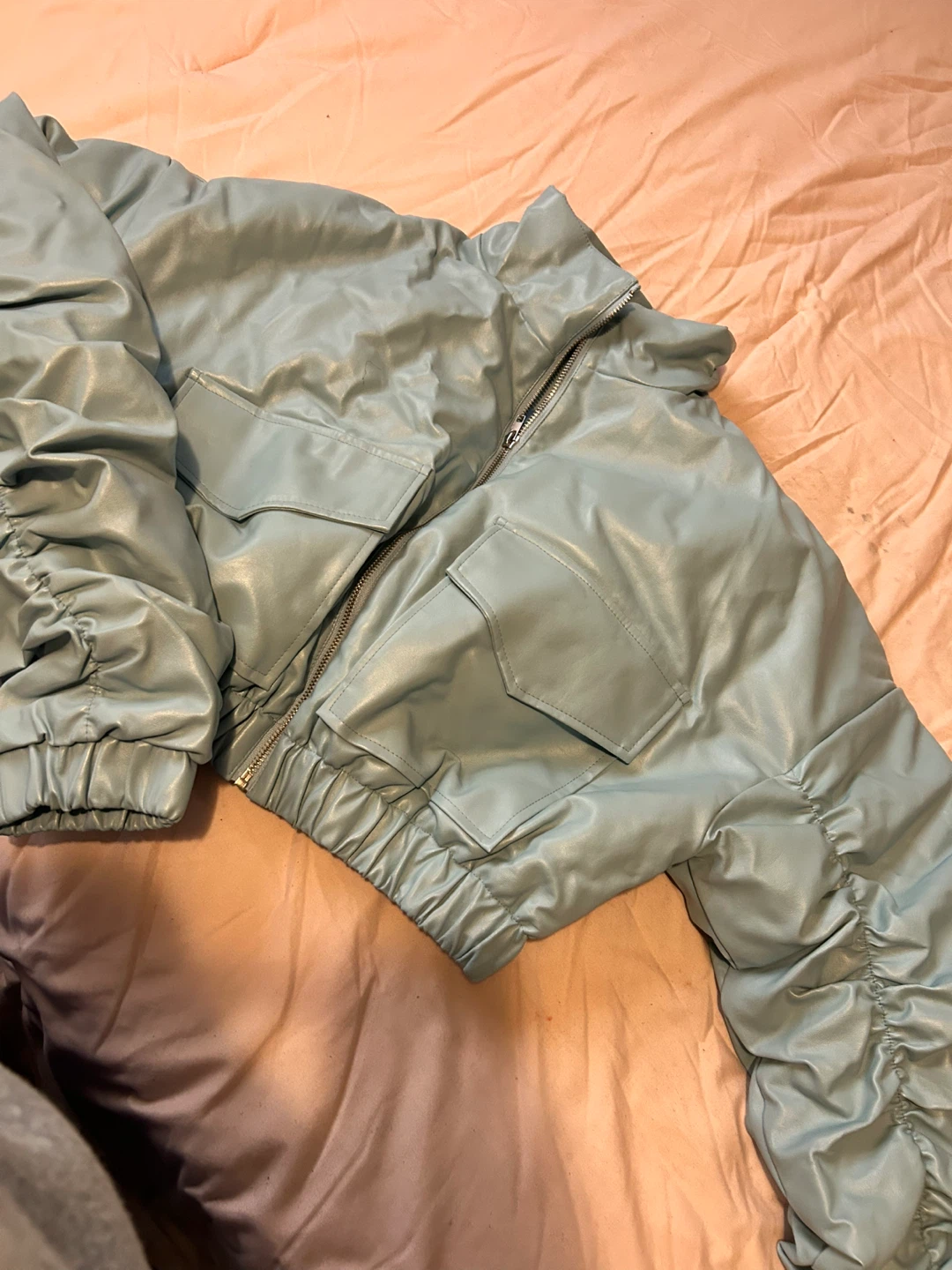 PRETTYLITTLETHING Blue Faux Leather Puffer Jacket
