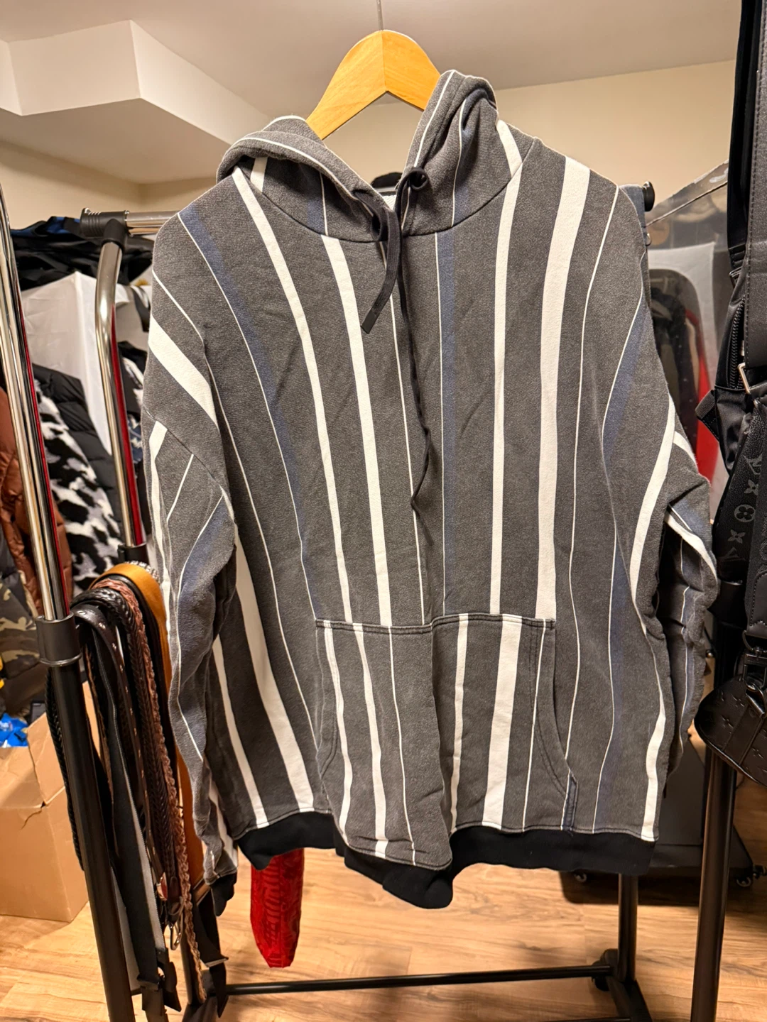 Grey Striped Hoodie