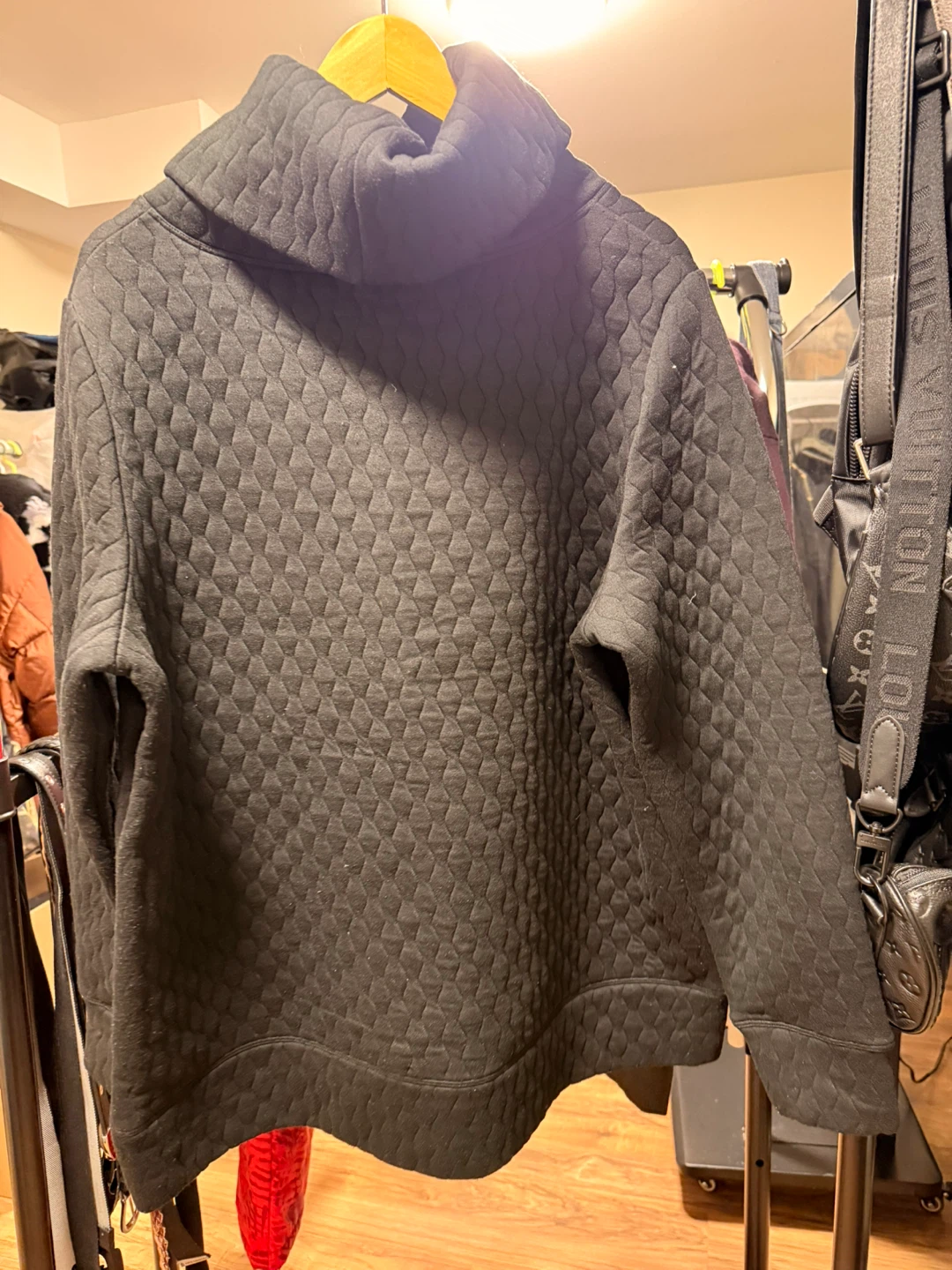 Black Quilted Mock Neck Sweatshirt