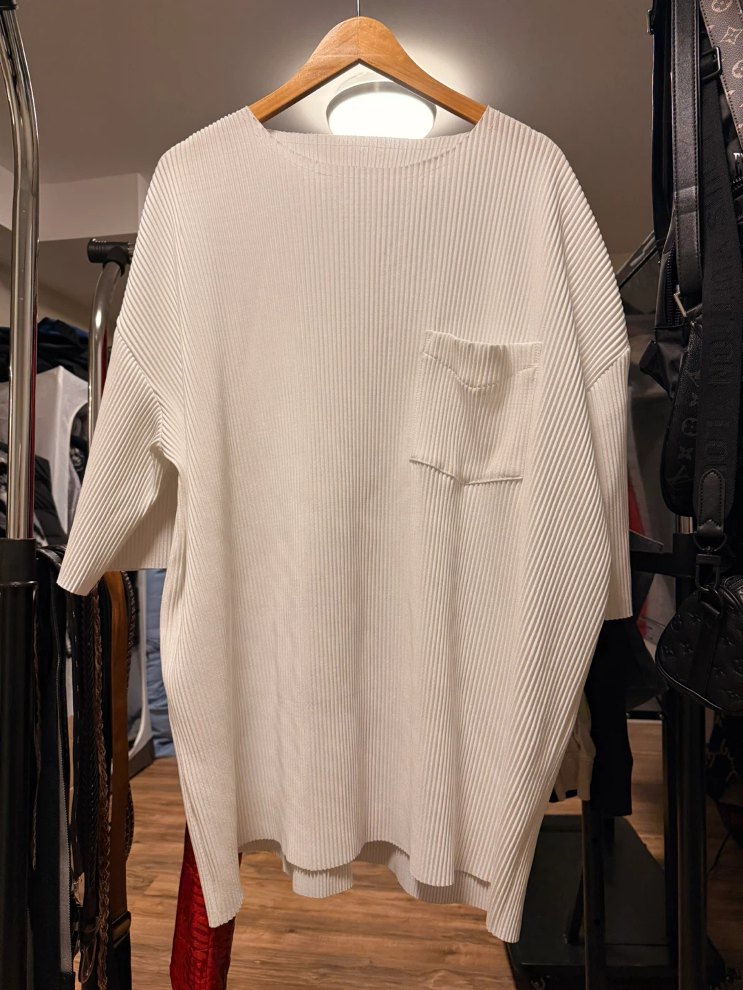 White Pleated Pocket T-Shirt