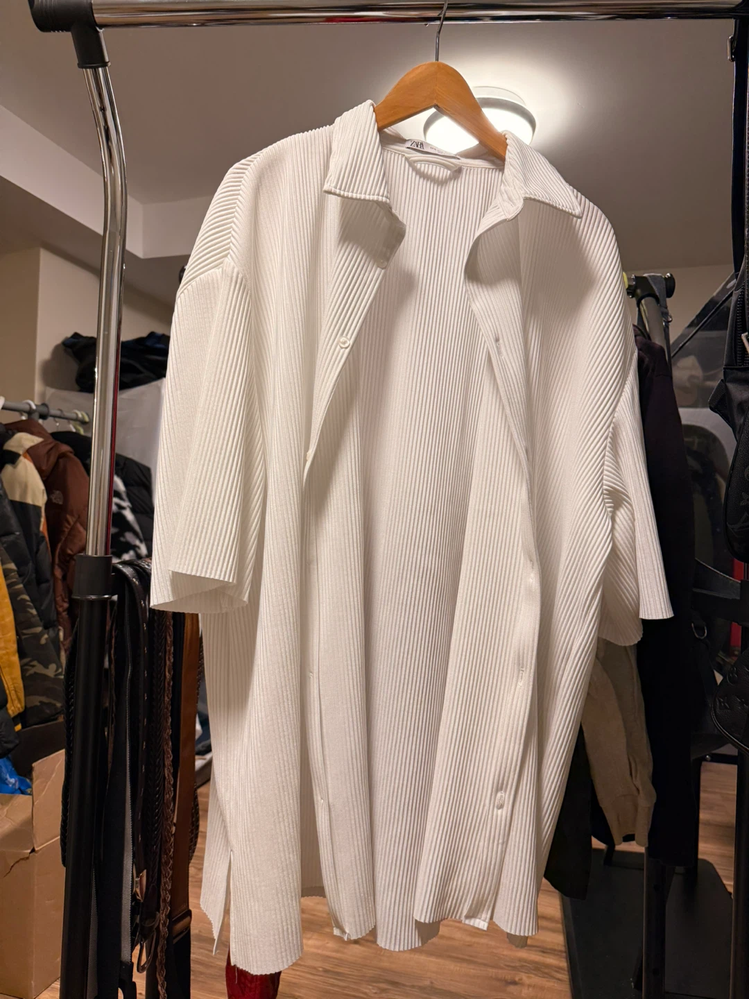 White Pleated Button-Up Shirt - Zara