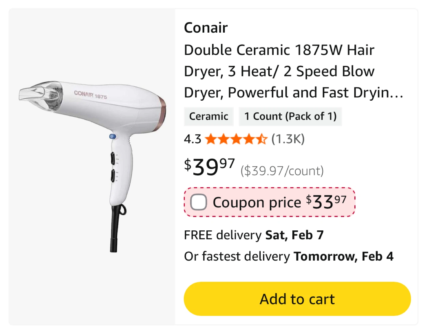 Conair 1875W Hair Dryer - photo 2