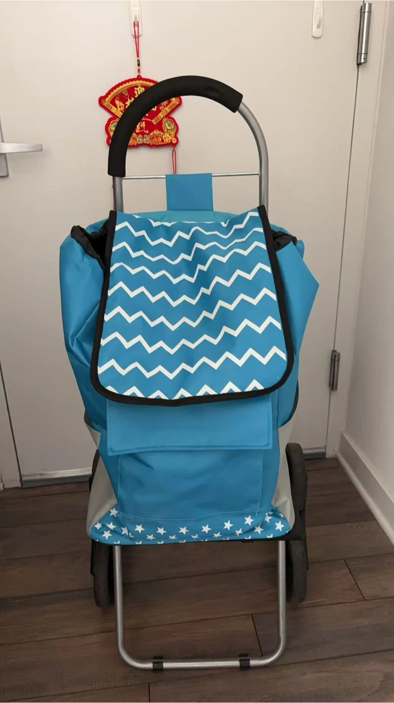 Blue Rolling Shopping Cart with Zippered Pocket - photo 2