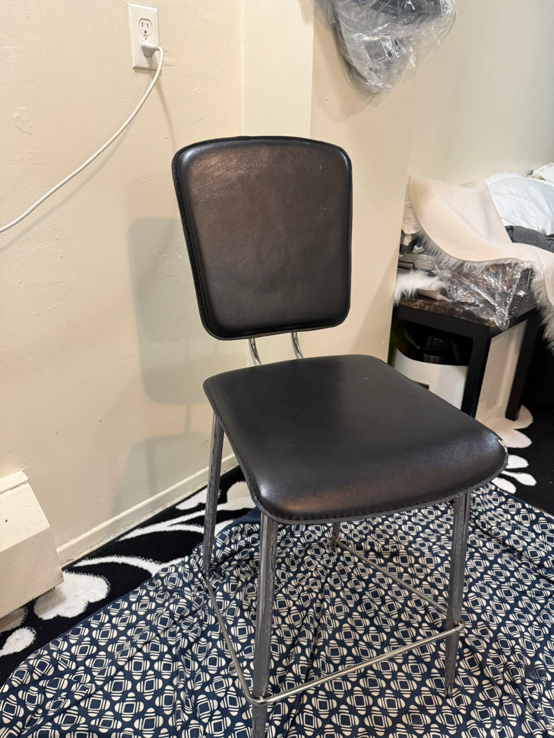 Black Faux Leather Bar Stool with Chrome Legs - photo 2
