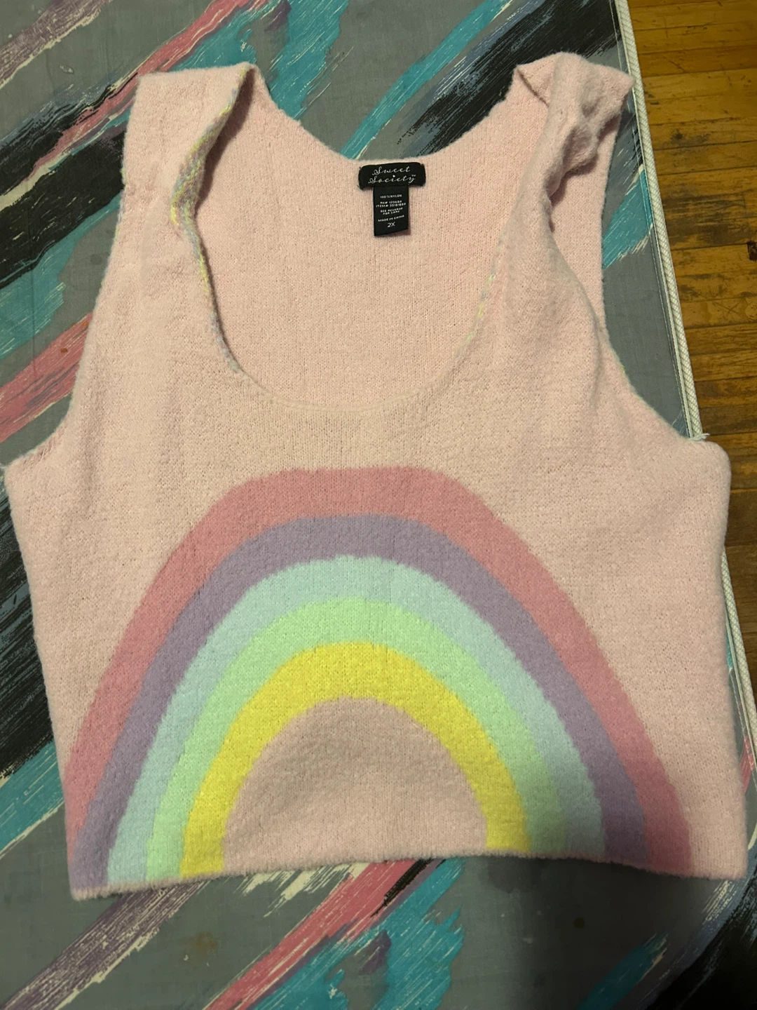 Sweet Society Pink Rainbow Knit Tank Top Size 2X