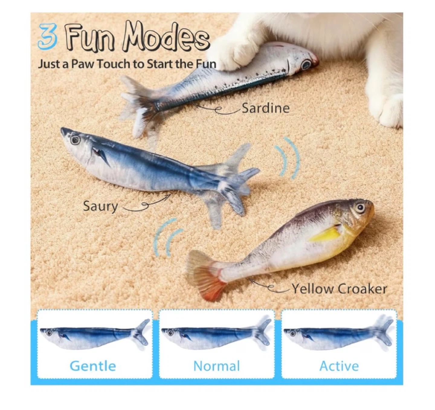 Brand new Cat Toys Flopping Fish 3 Pack Rechargeable - photo 3