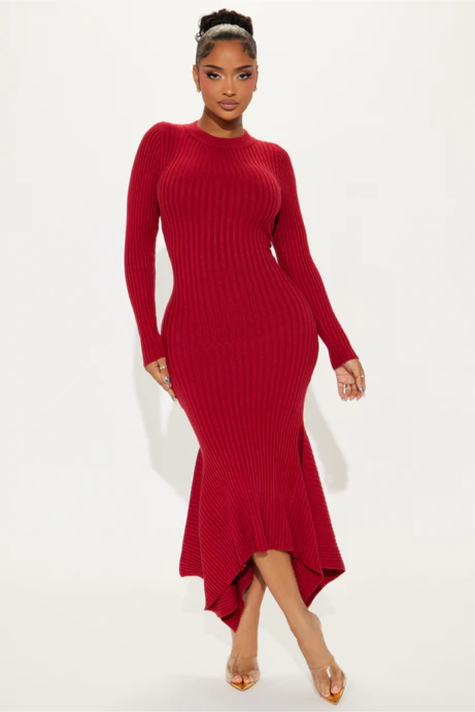 Fashion Nova Kaylie Sweater Maxi Dress - Wine