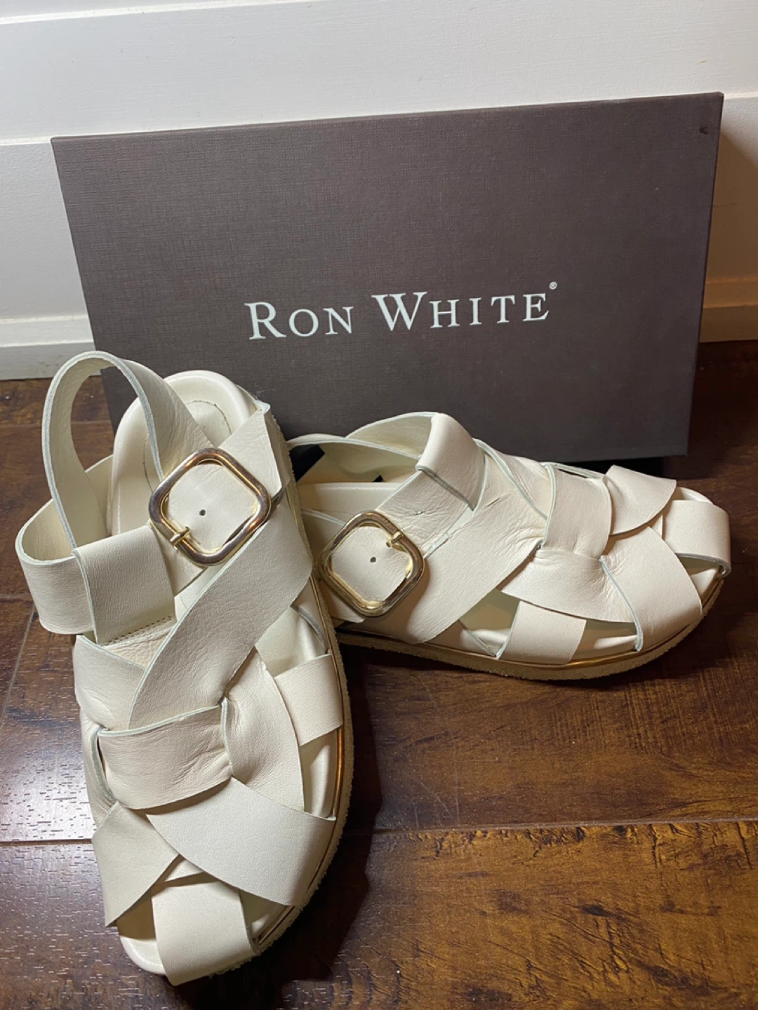 Ron White White Leather Strappy Sandals