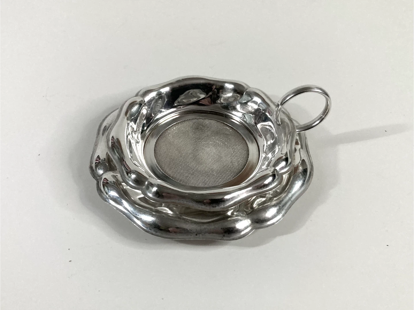 Vintage Silver-Plated Tea Strainer and Tray