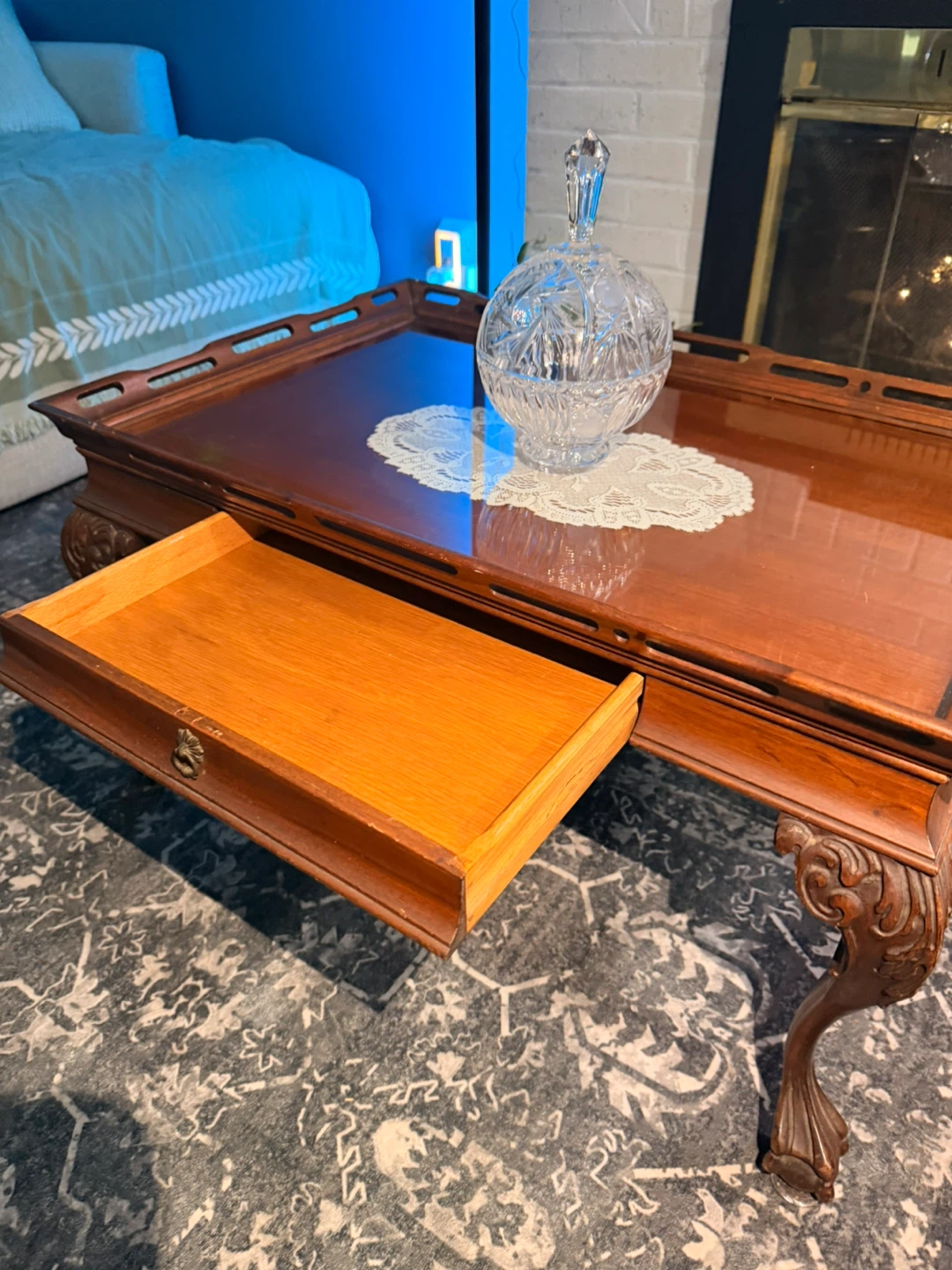Vintage Wooden Coffee Table with Drawer - photo 4