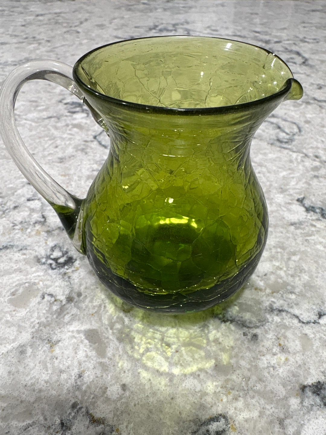 Green Crackle Glass Pitcher