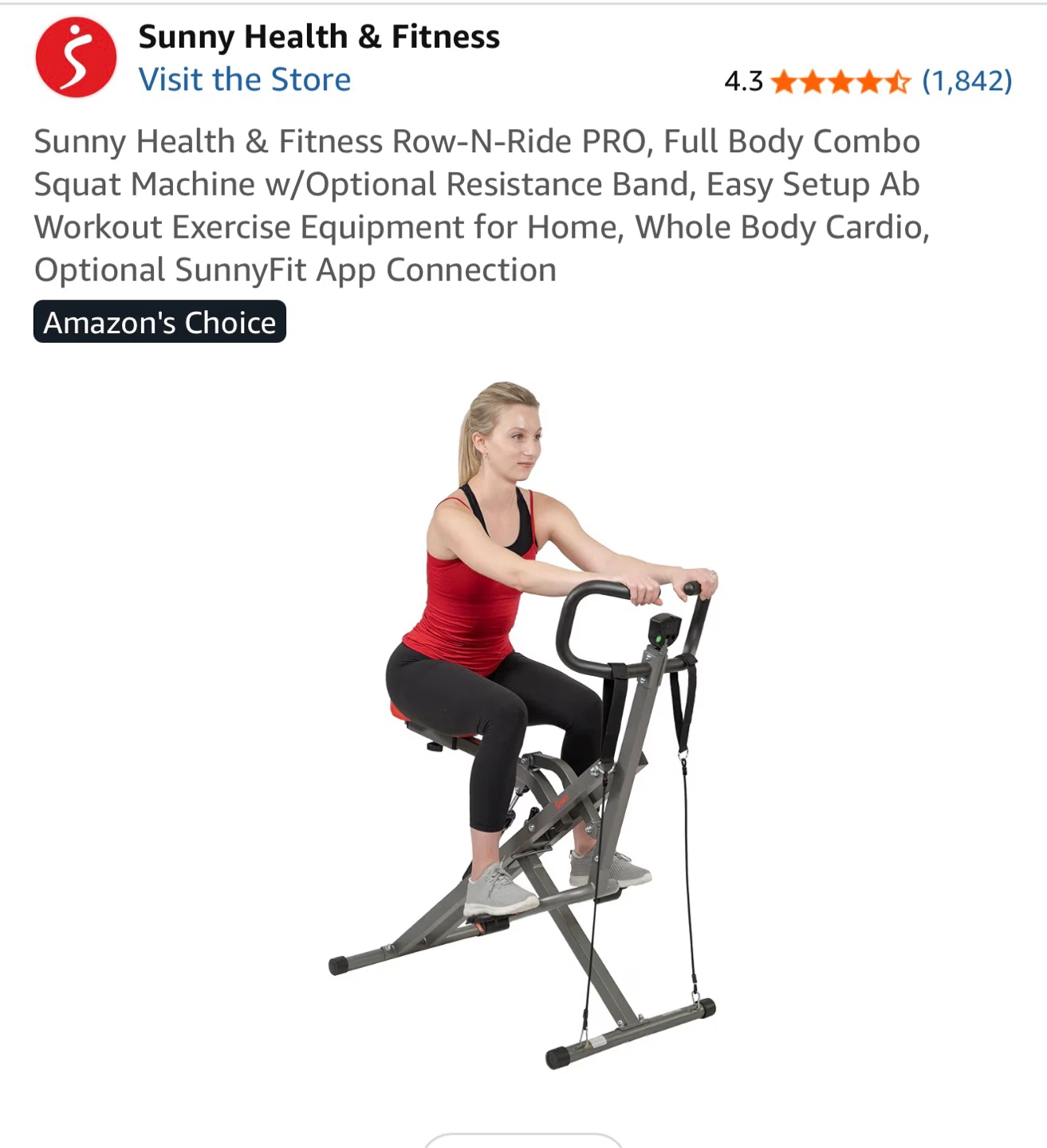 Sunny Health & Fitness Row-N-Ride PRO Squat Machine