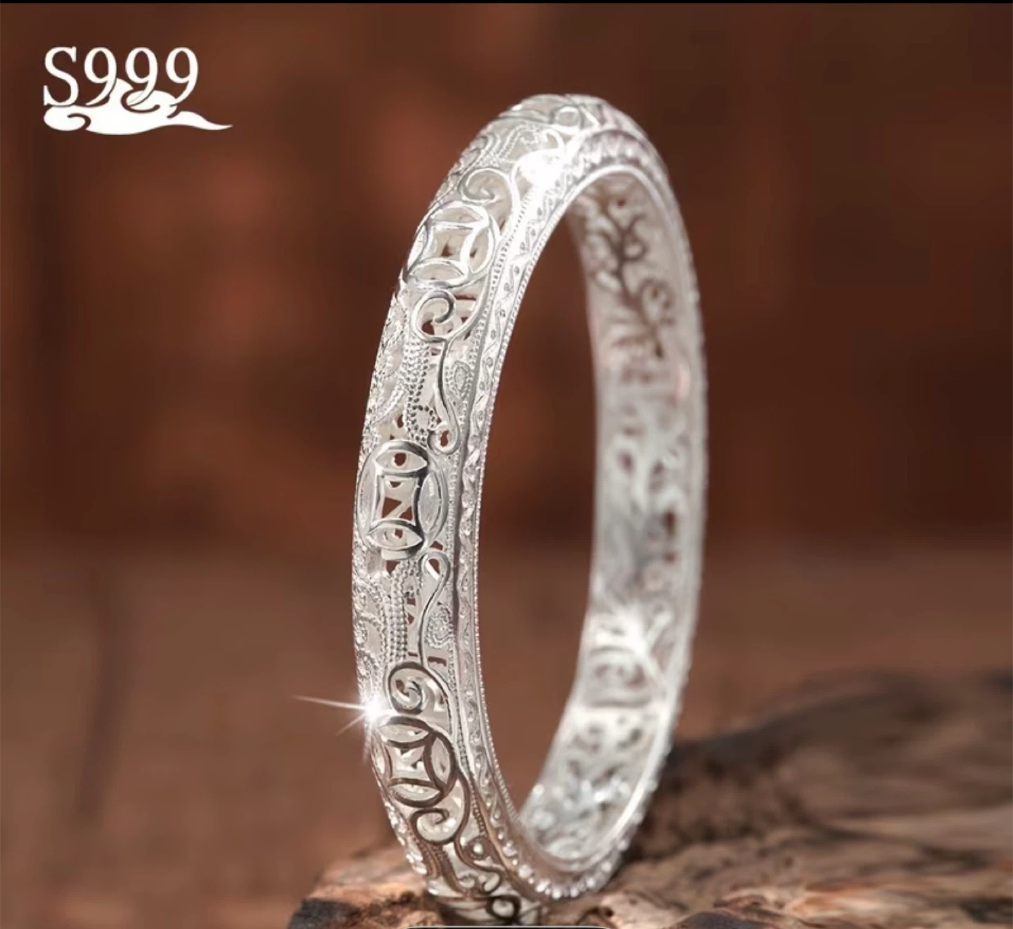 S999 Silver Bangle Bracelet 6cm Diameter