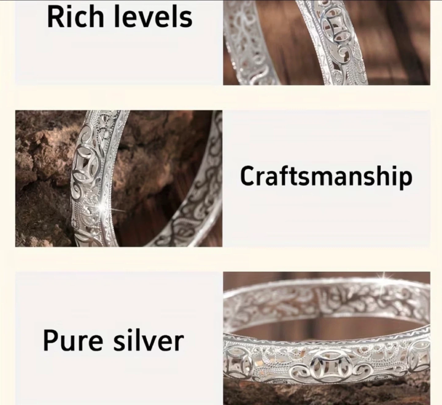 S999 Silver Bangle Bracelet 6cm Diameter - photo 4