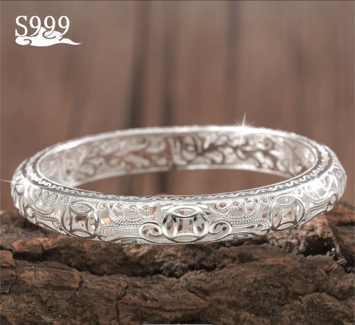 S999 Silver Bangle Bracelet 6cm Diameter - photo 2