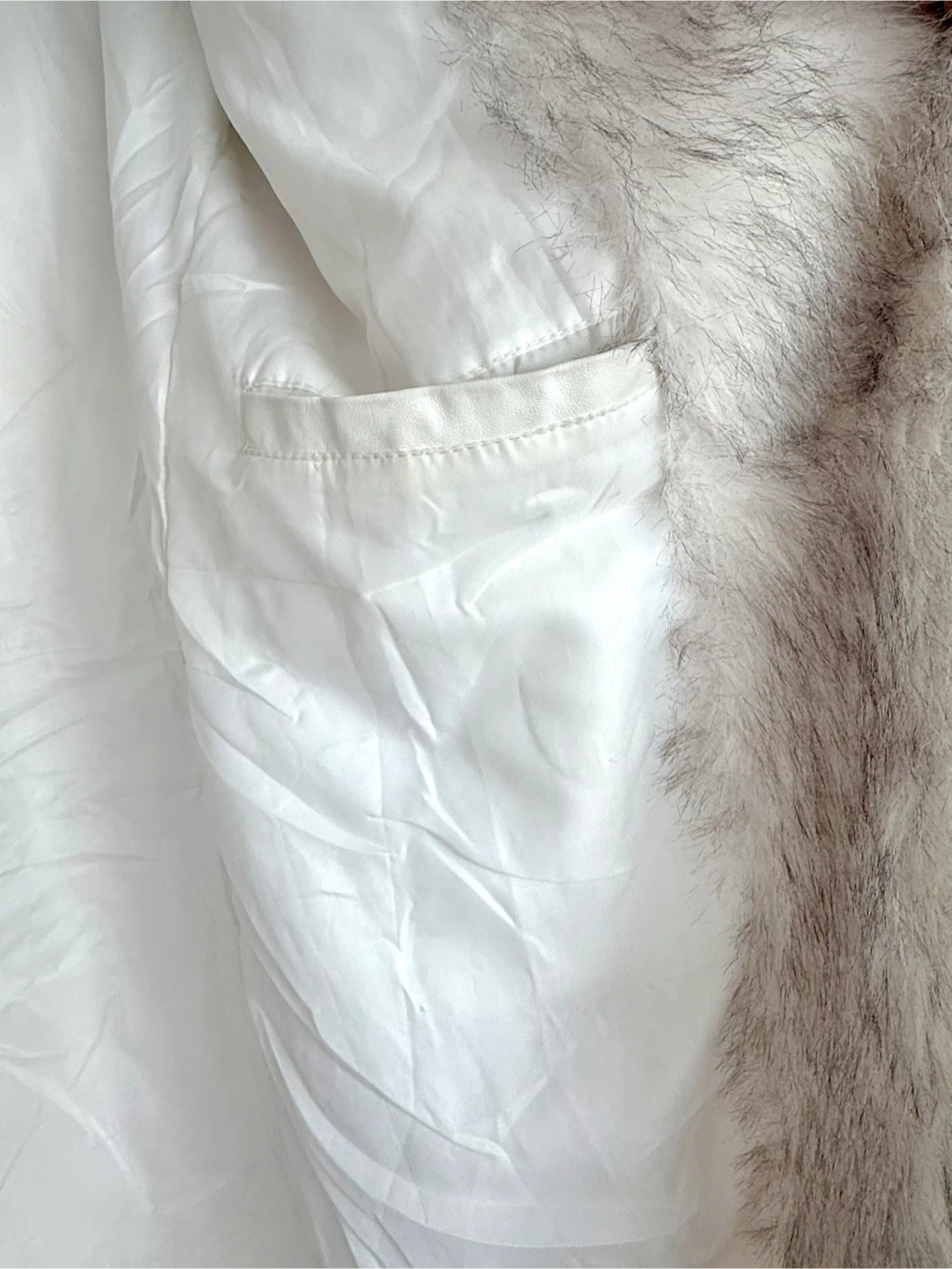 Long Faux Fur Coat, White/Gray, M - photo 4