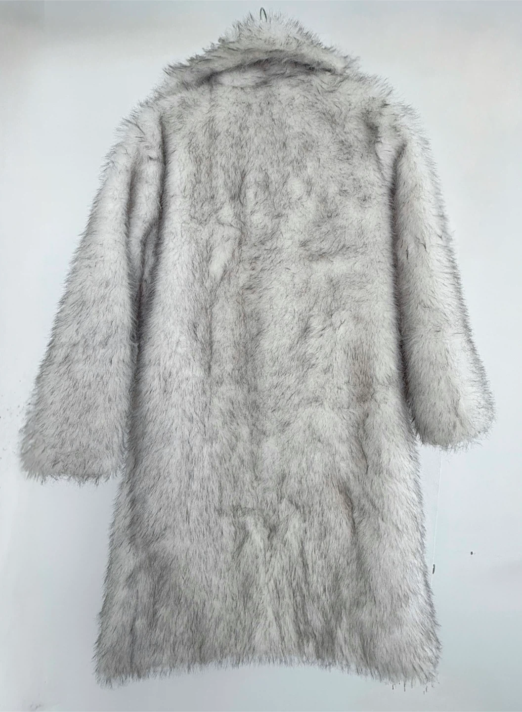Long Faux Fur Coat, White/Gray, M - photo 2