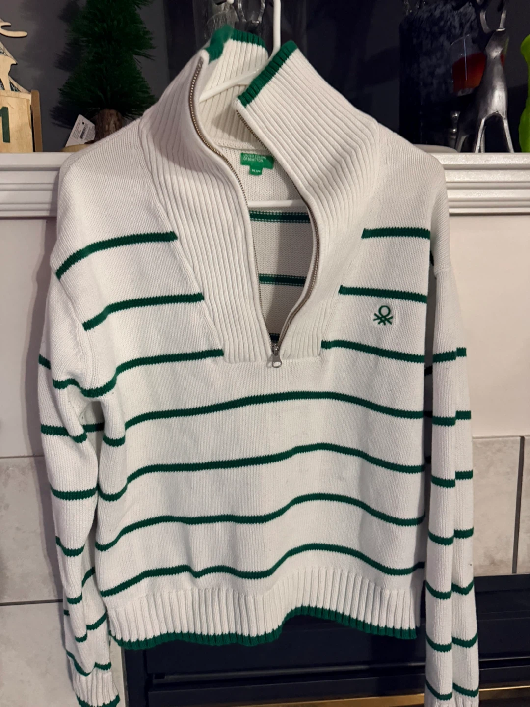 Benetton 1/4 Zip Striped Sweater (2) ; - photo 4