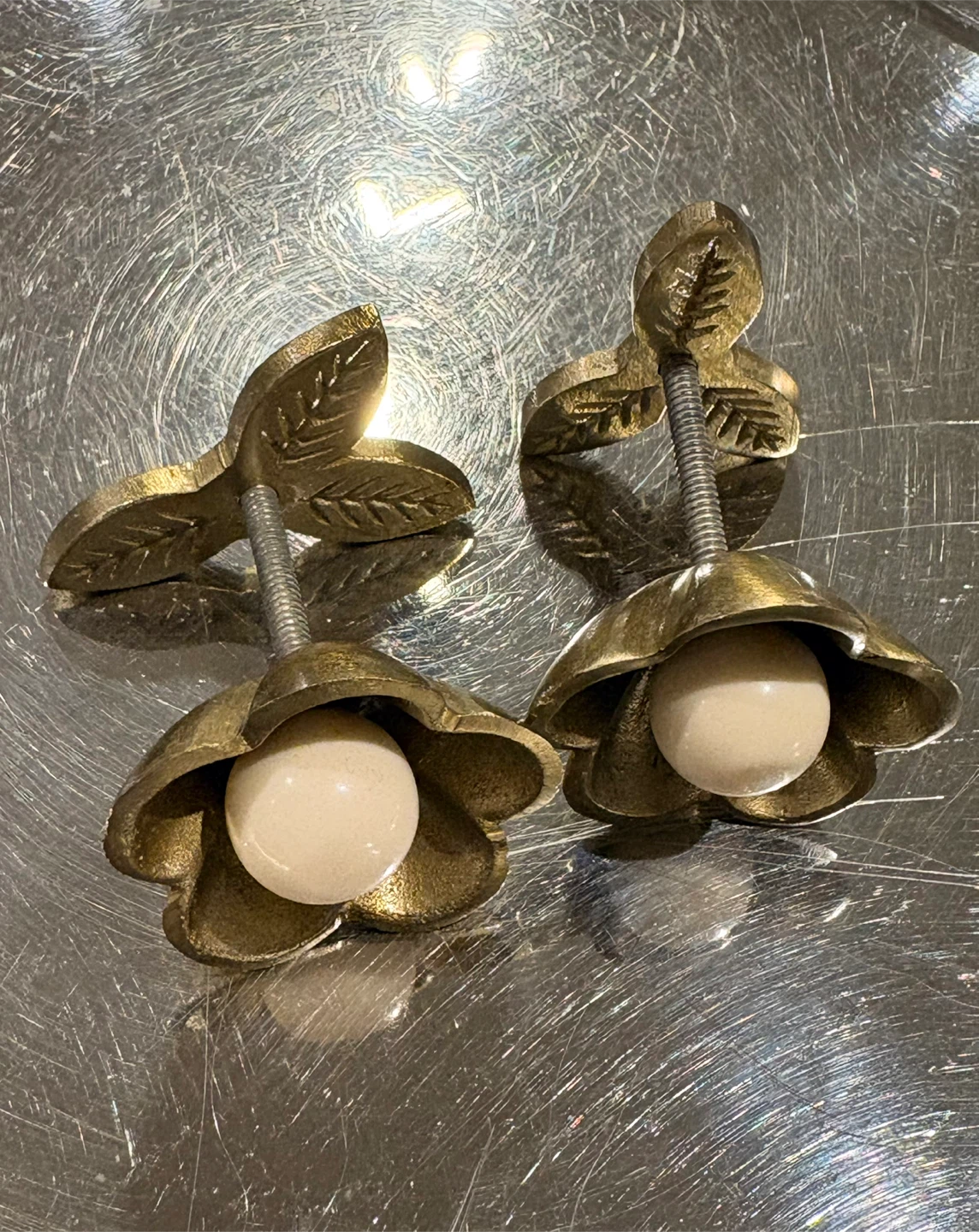 Brass Flower Drawer Pull Knobs (Set of 2)