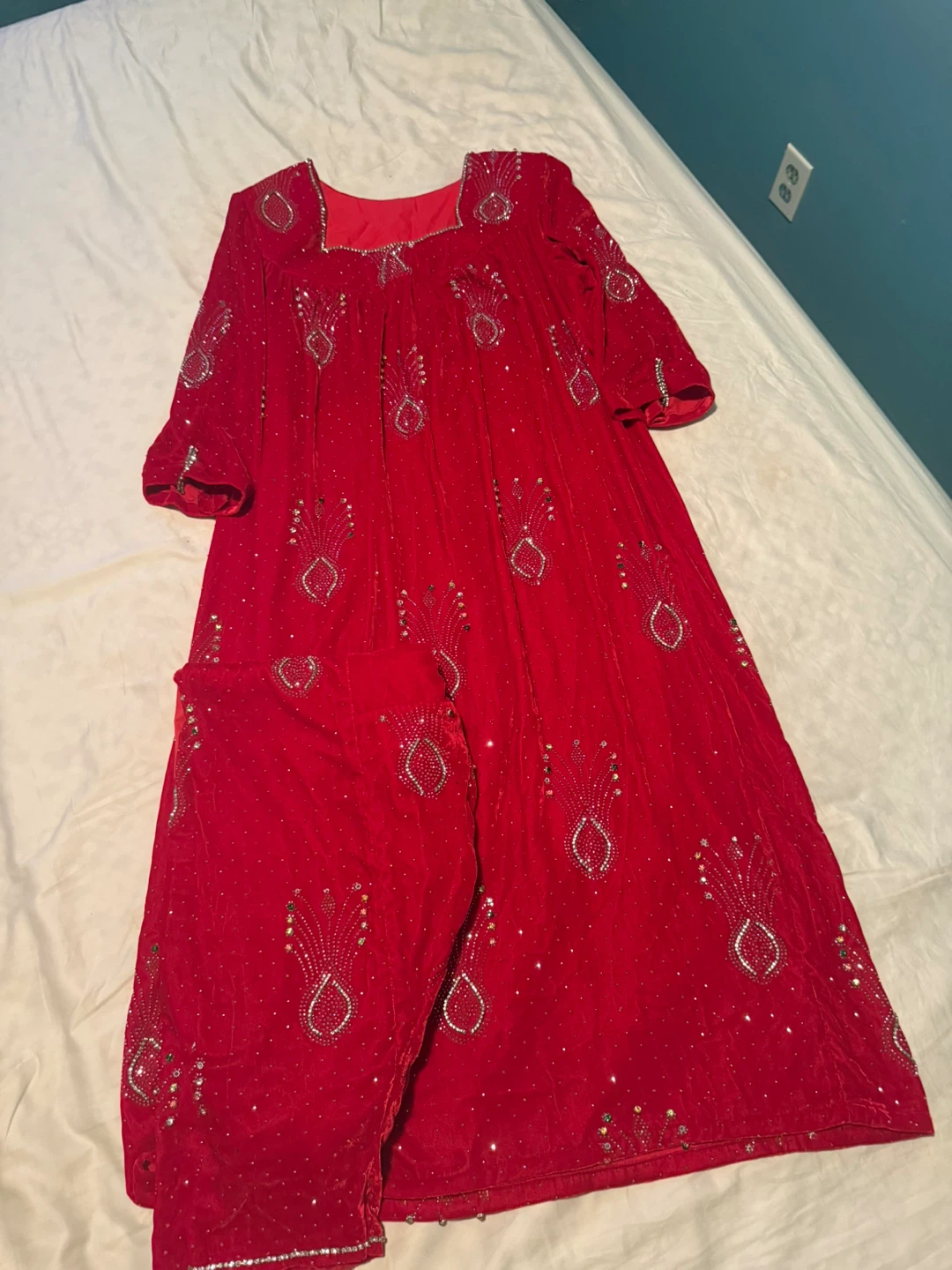 Red Velvet Dress with Embellishments