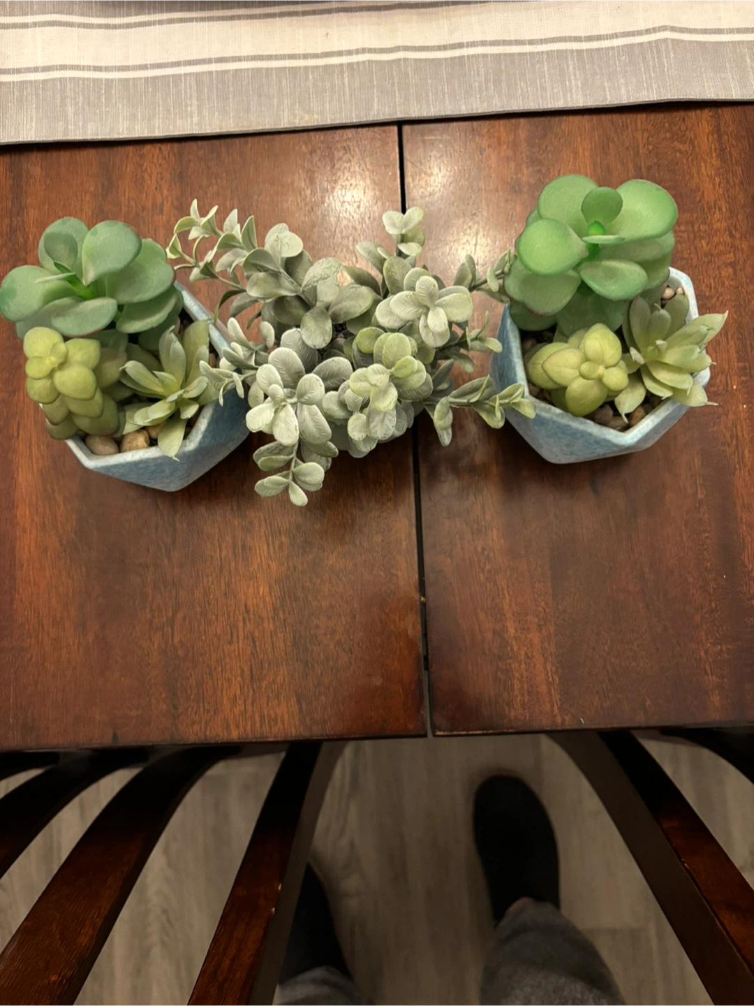 Set of 3 Faux Succulent Plants in Blue Geometric Planters - photo 2