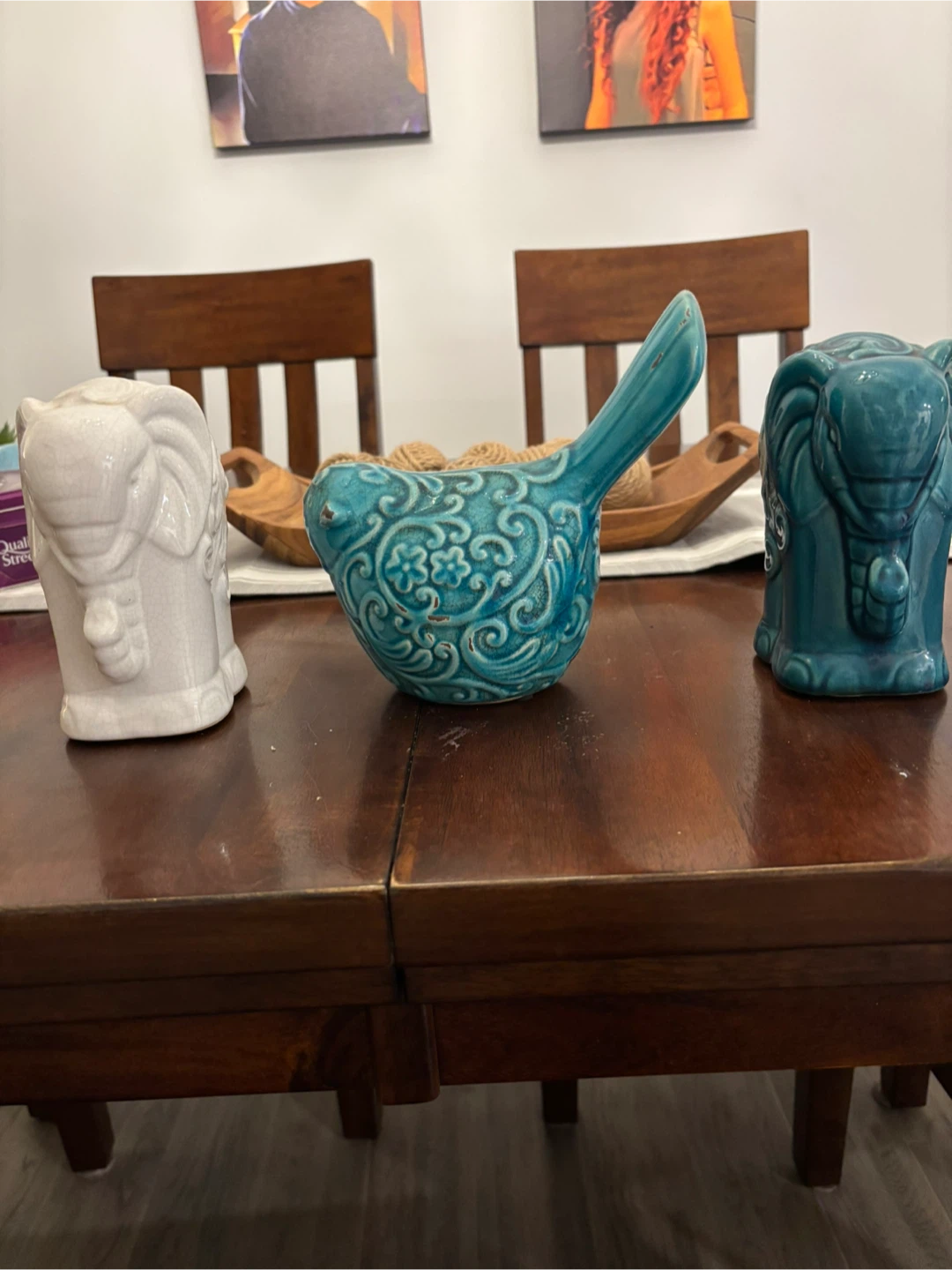 Ceramic Bird and Elephant Figurines Set