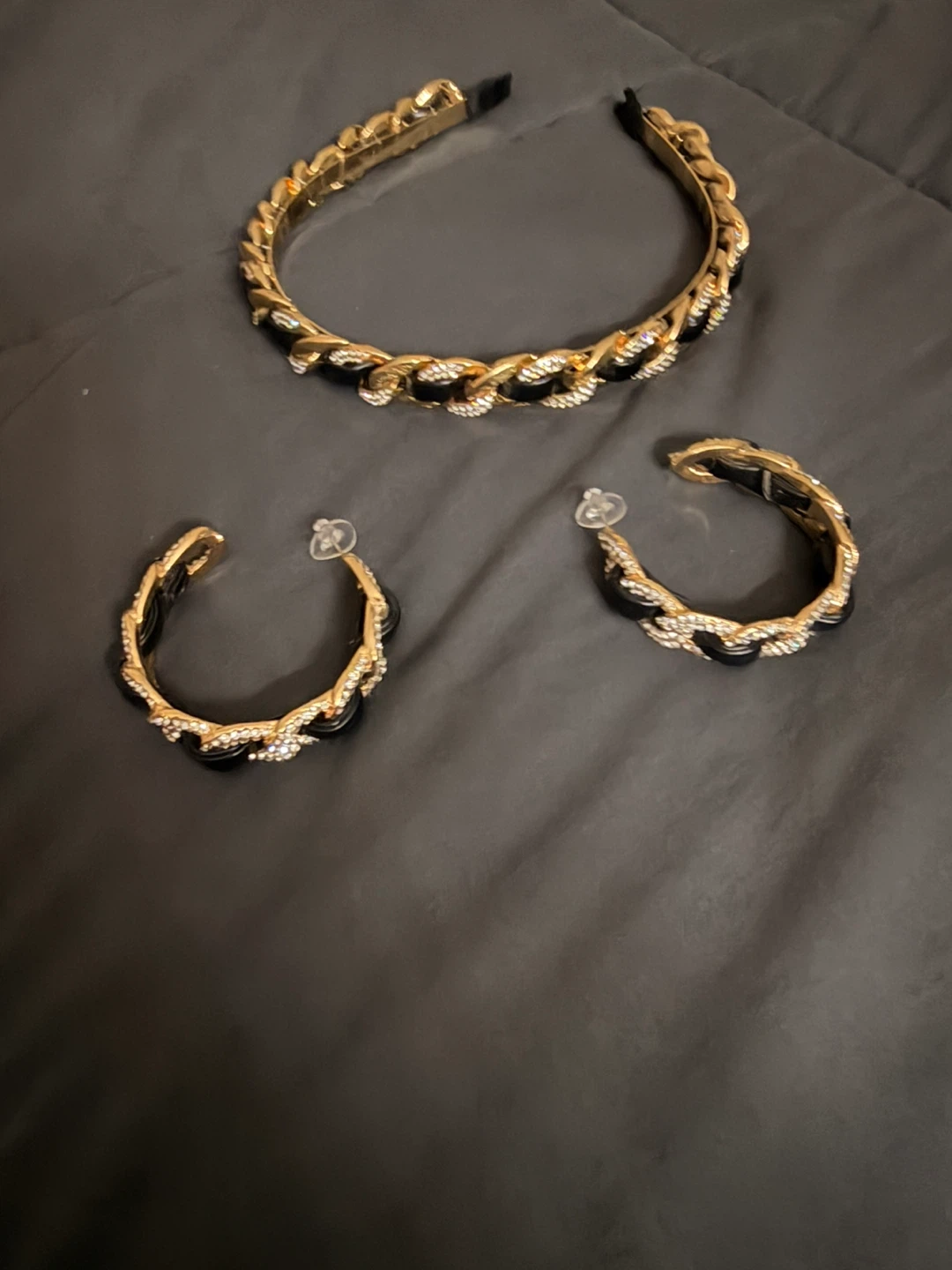 Gold Chain Headband and Hoop Earring Set🏆