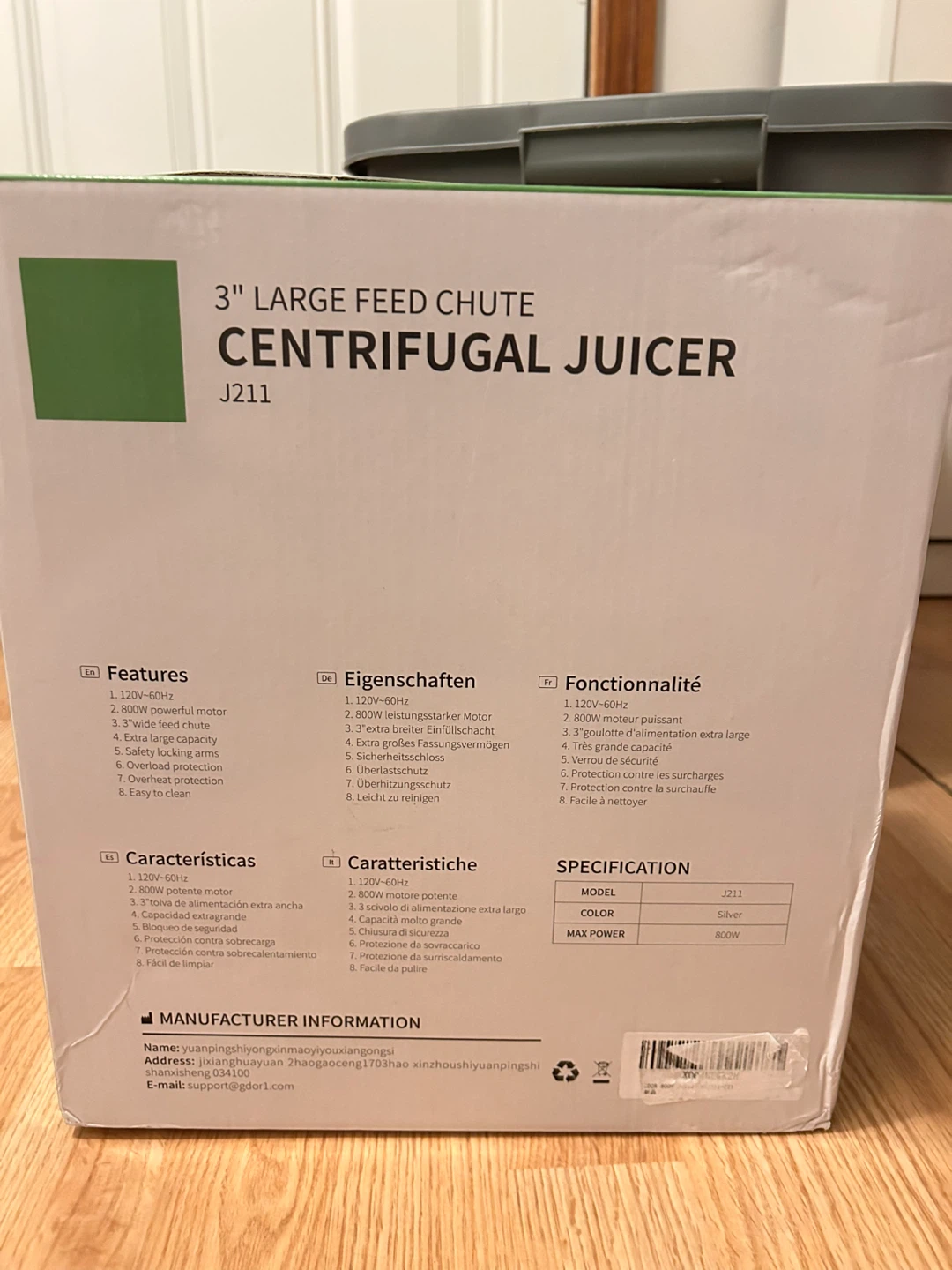 GDOR Centrifugal Juicer J211 - Silver, 3" Feed Chute, 800W - photo 5