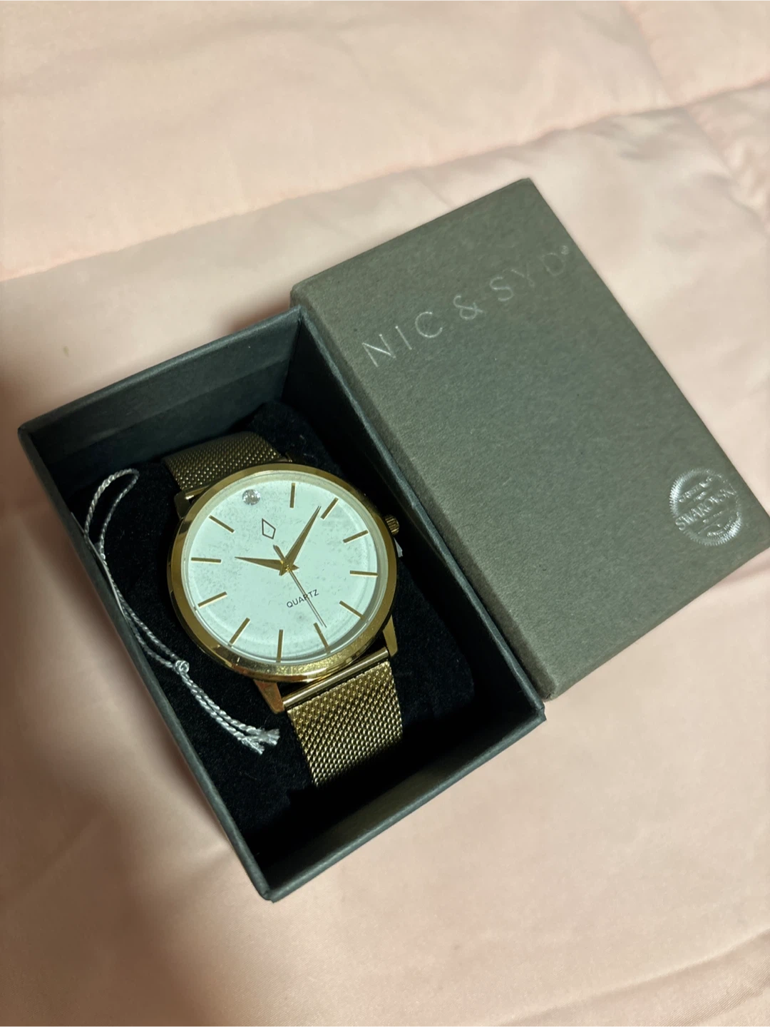 NIC & SYD Gold Mesh Band Quartz Watch with Swarovski Crystals