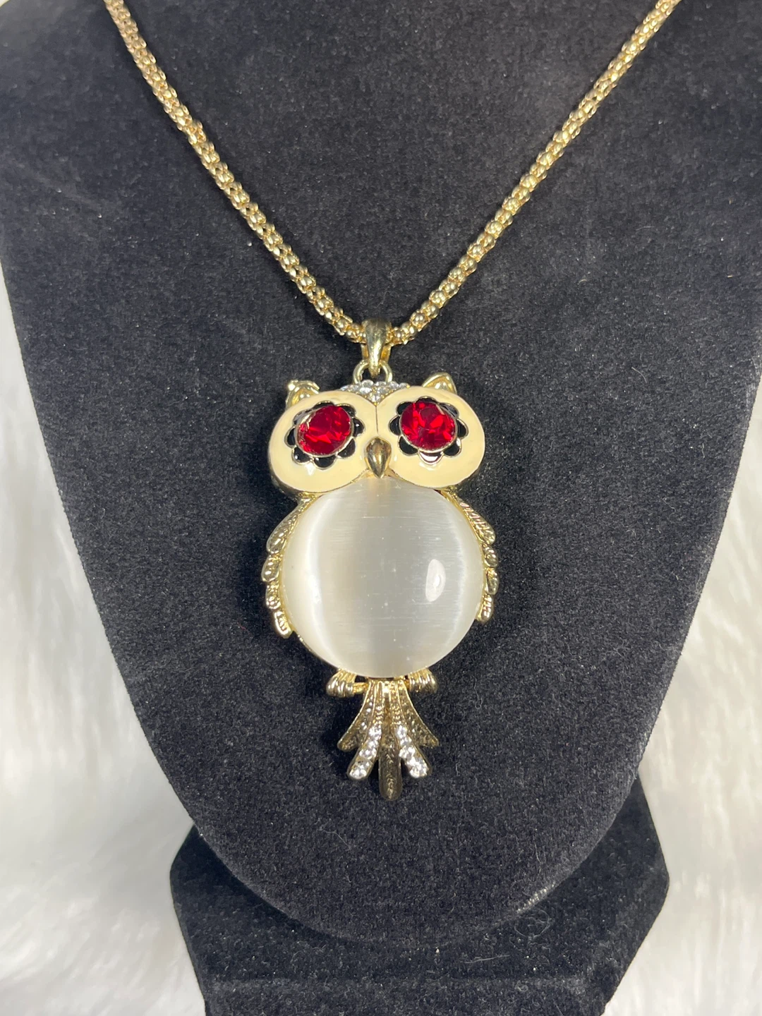 Betsy Johnson Owl Pendant Necklace with Red Eyes