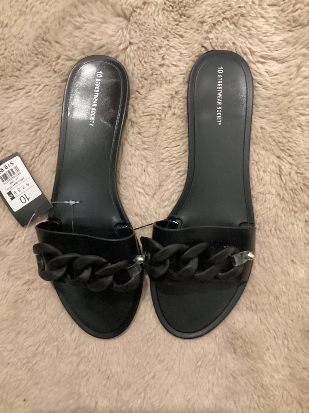 Black Chain Detail Slide Sandals - Size 10 - photo 2