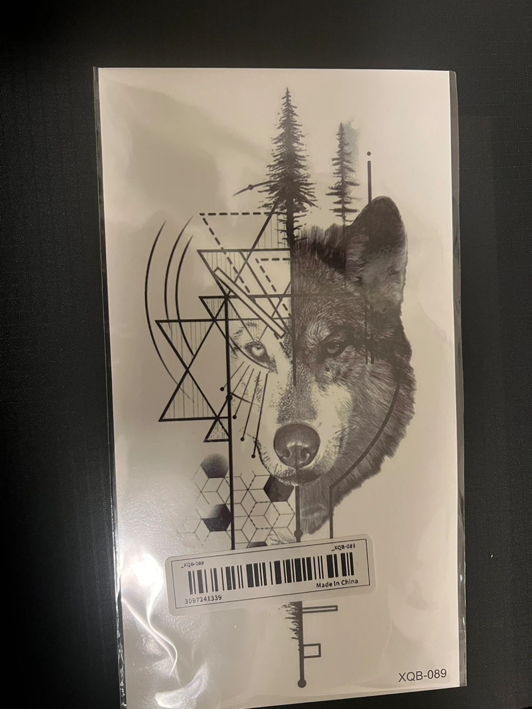 Wolf and Geometric Temporary Tattoo Sheet XQB-089