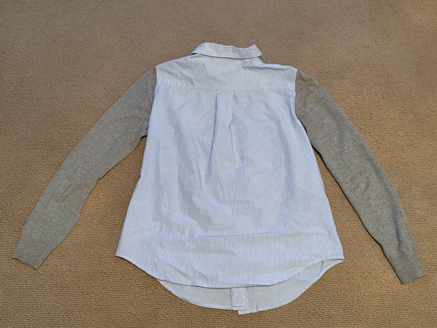 French Connection Grey Sweater with Blue Stripe Shirt Back - photo 2
