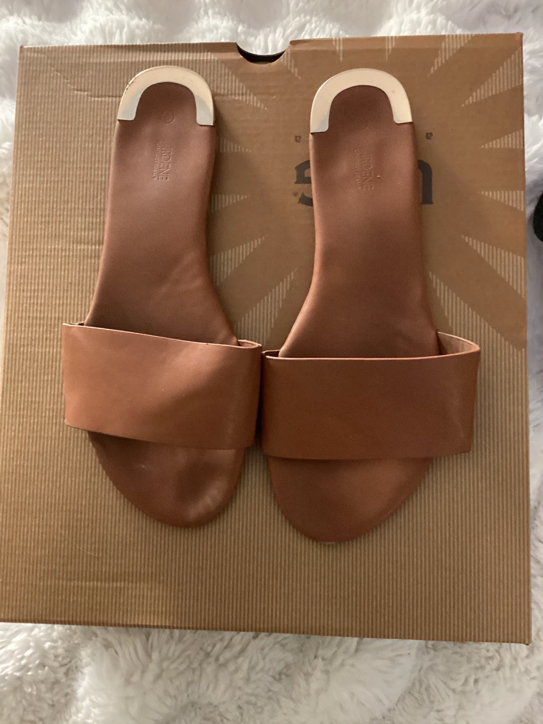 JADENE Women's Brown Leather Slide Sandals Size 9