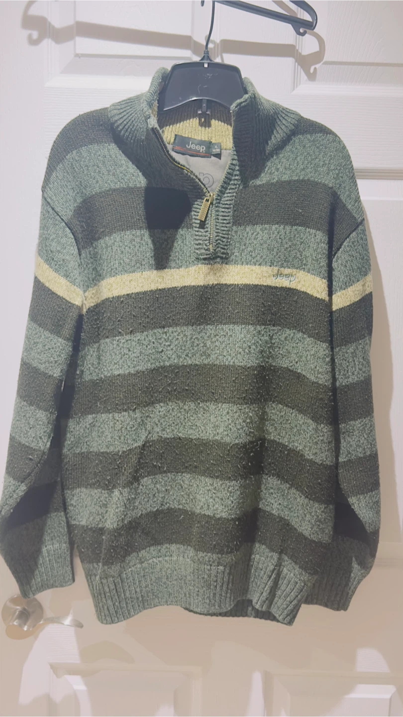 Jeep Striped Quarter Zip Sweater - XL