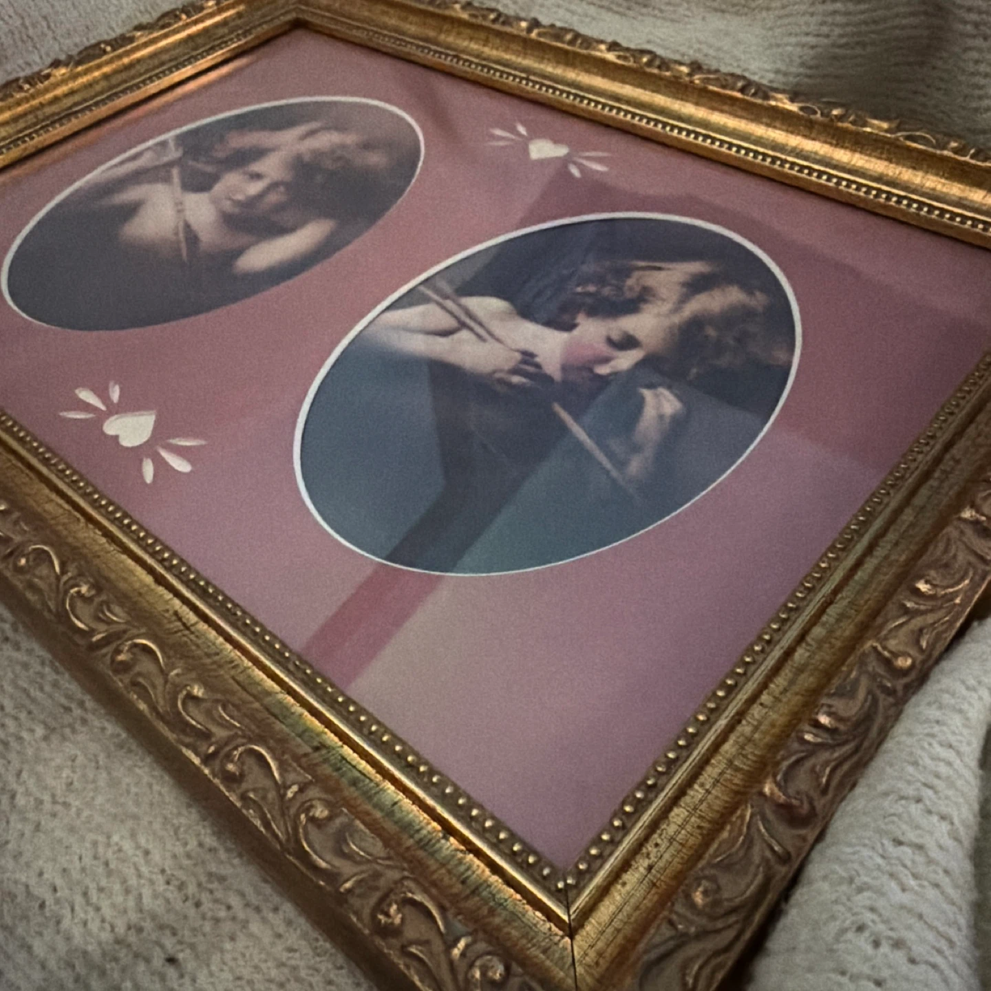 Vintage Cupid Cherub Double Oval Picture Frame - photo 4