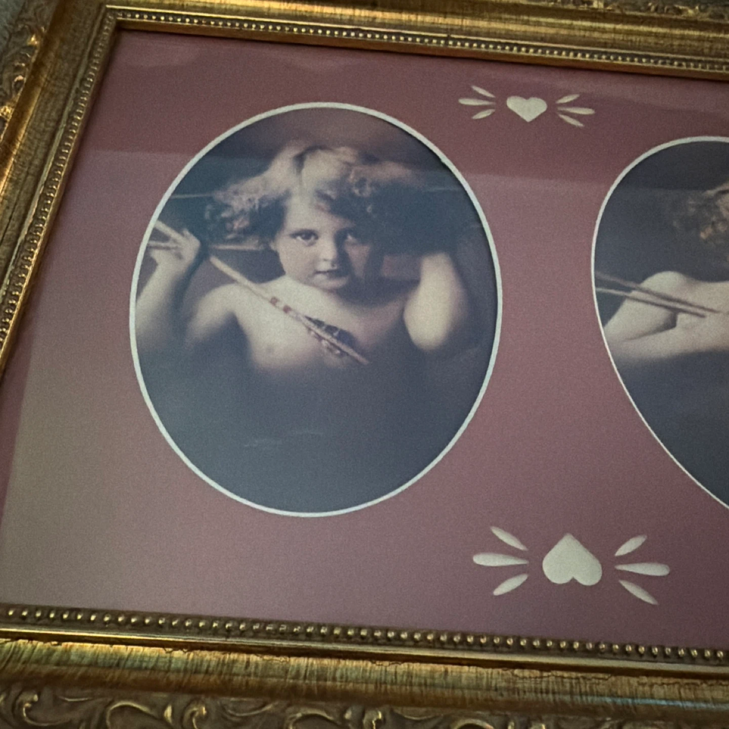 Vintage Cupid Cherub Double Oval Picture Frame - photo 2