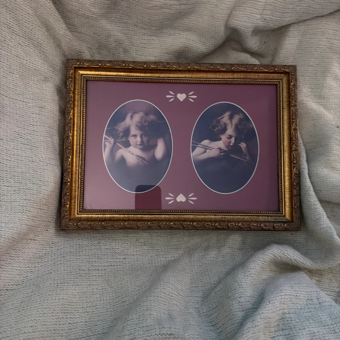 Vintage Cupid Cherub Double Oval Picture Frame