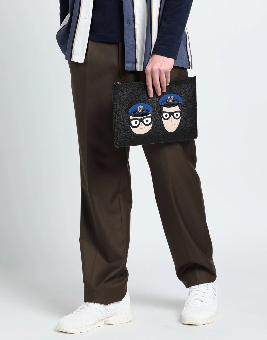 Dolce & Gabbana #DGFAMILY Black Dauphine Leather Flat Zip Pouch
