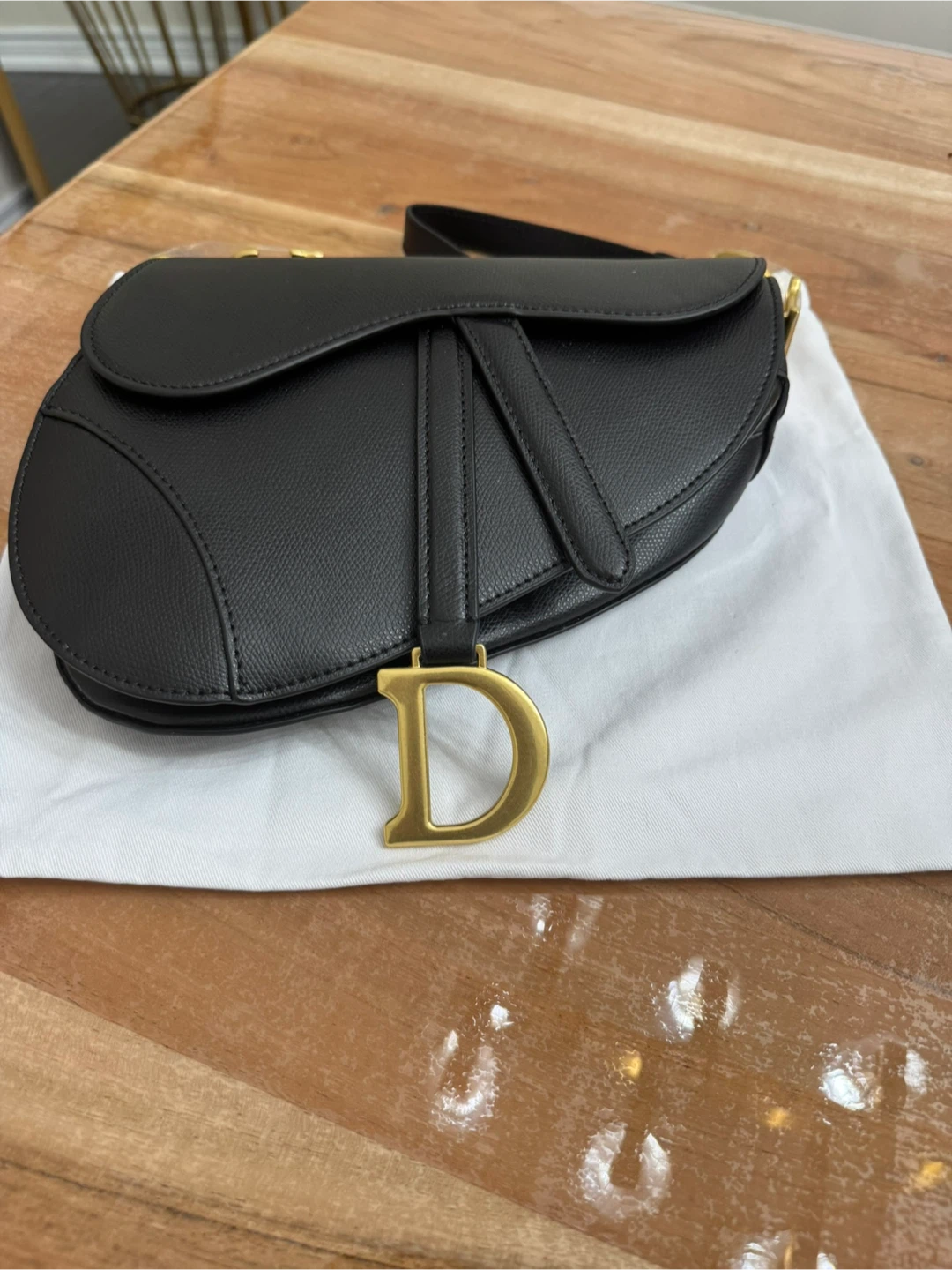 Christian Dior Black Leather Saddle Bag