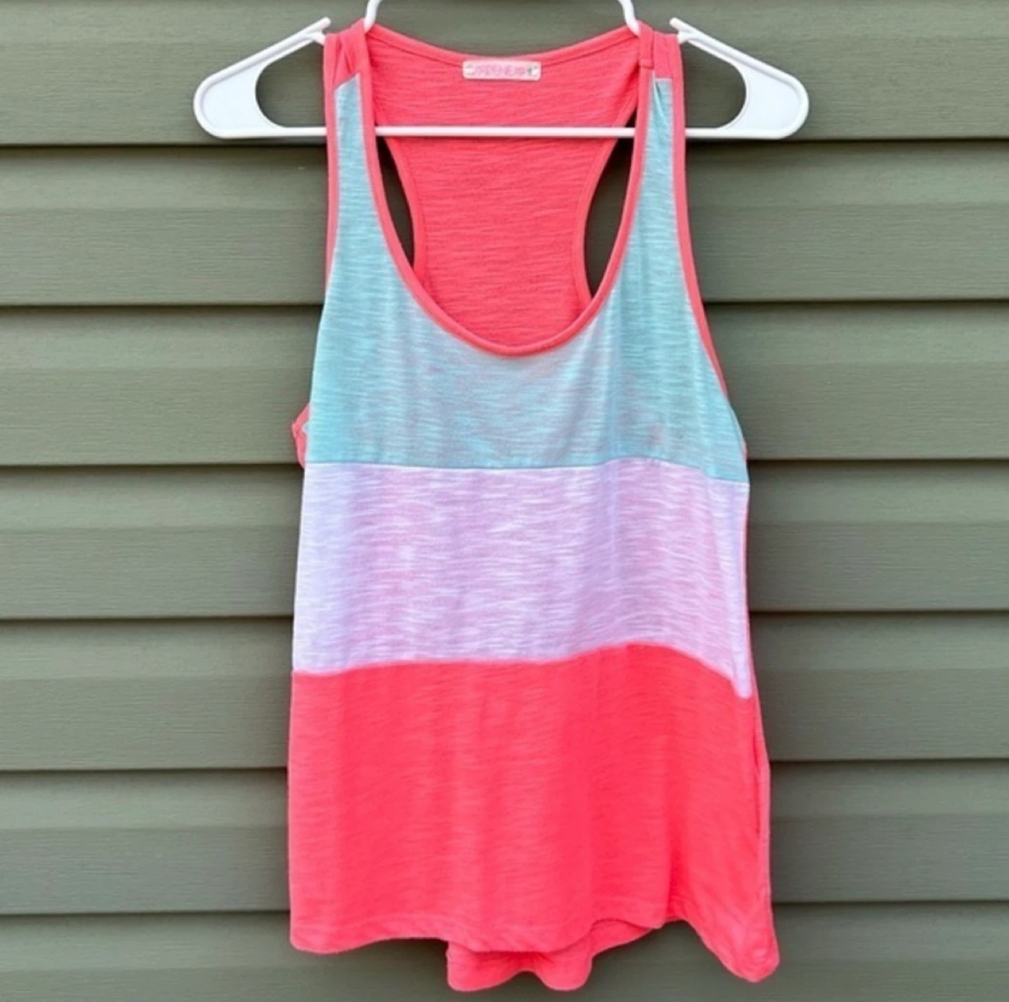 Ardene Neon Color Block Slub Knit Racerback Tank Top Size Large - photo 2