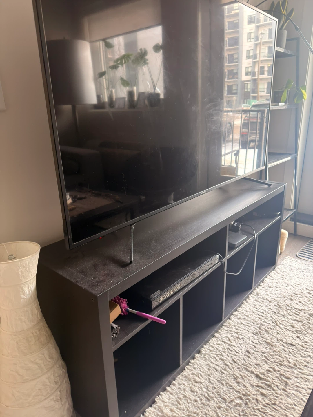 Dark Wood TV Stand with Shelves