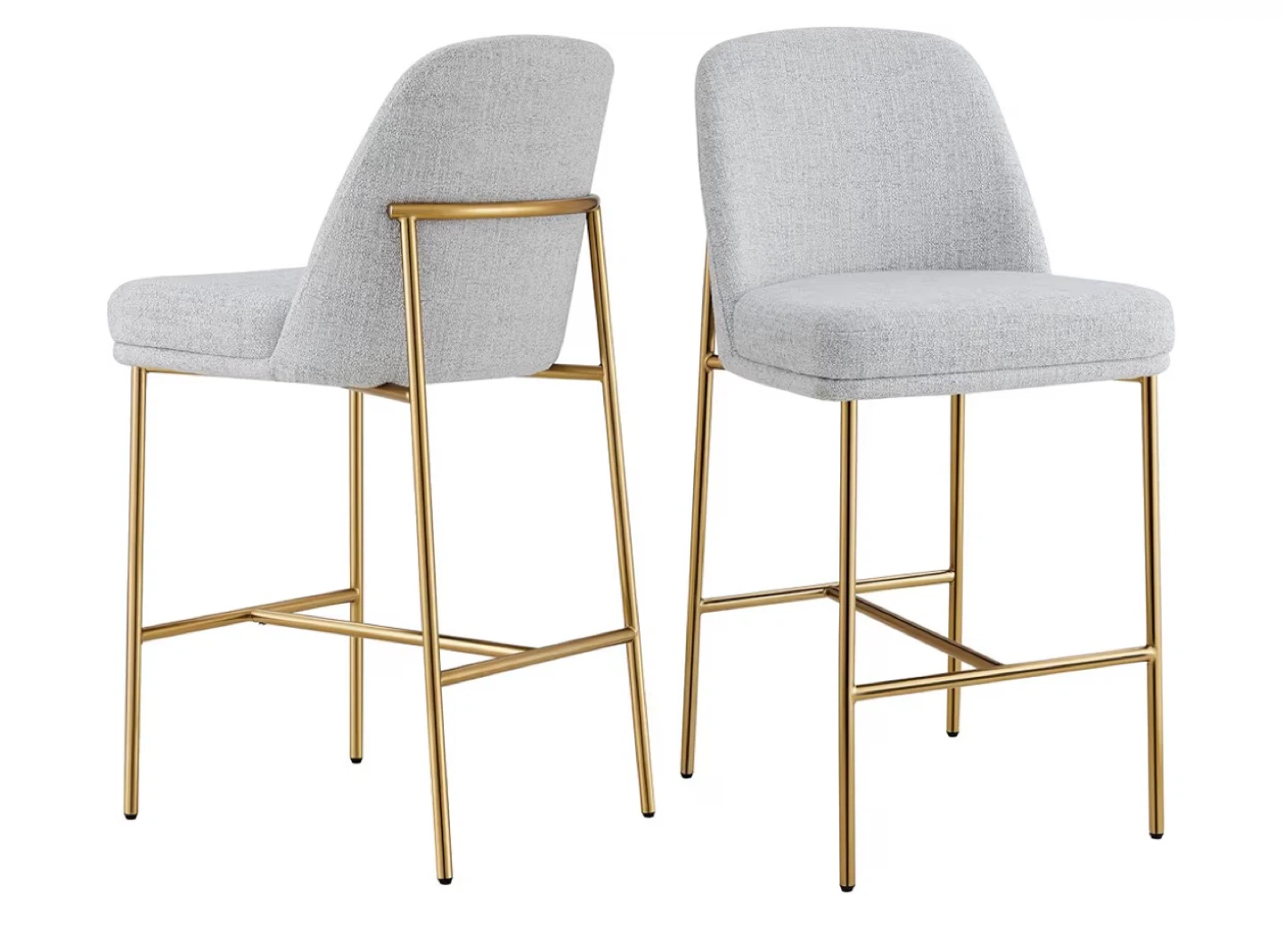 Brand New Set of 2 Grey Fabric Bar Stools with Gold Legs - photo 3