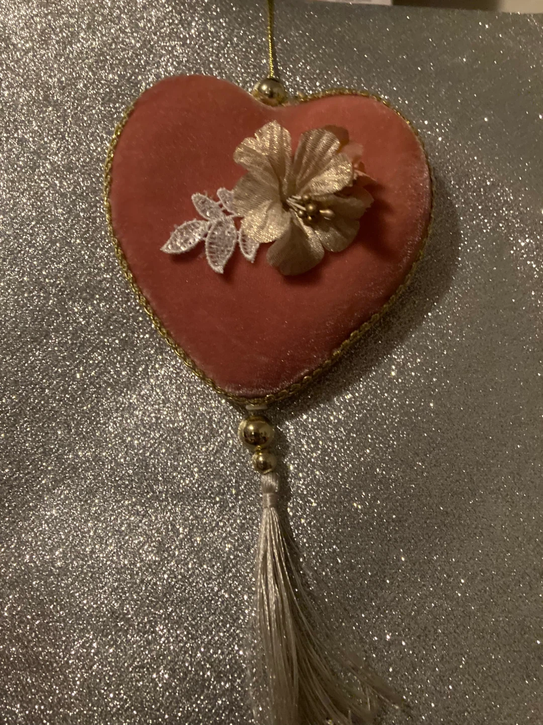 Decorative Velvet Heart Ornament with Tassel In