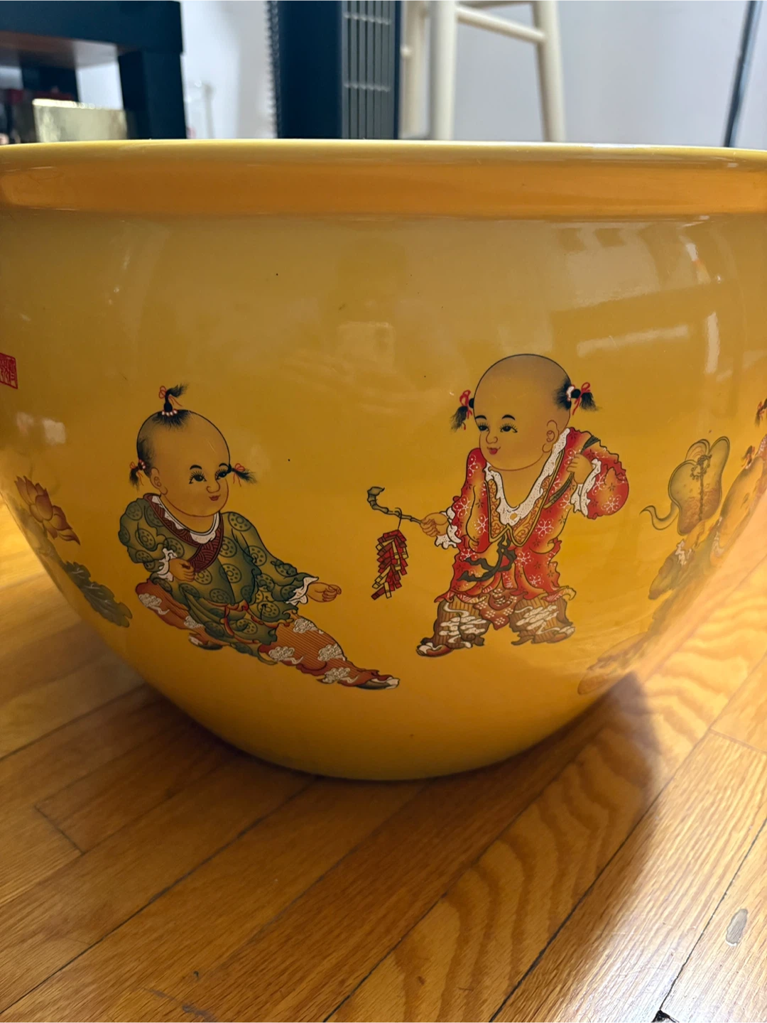 Yellow Ceramic Planter Pot with Children Design - photo 3
