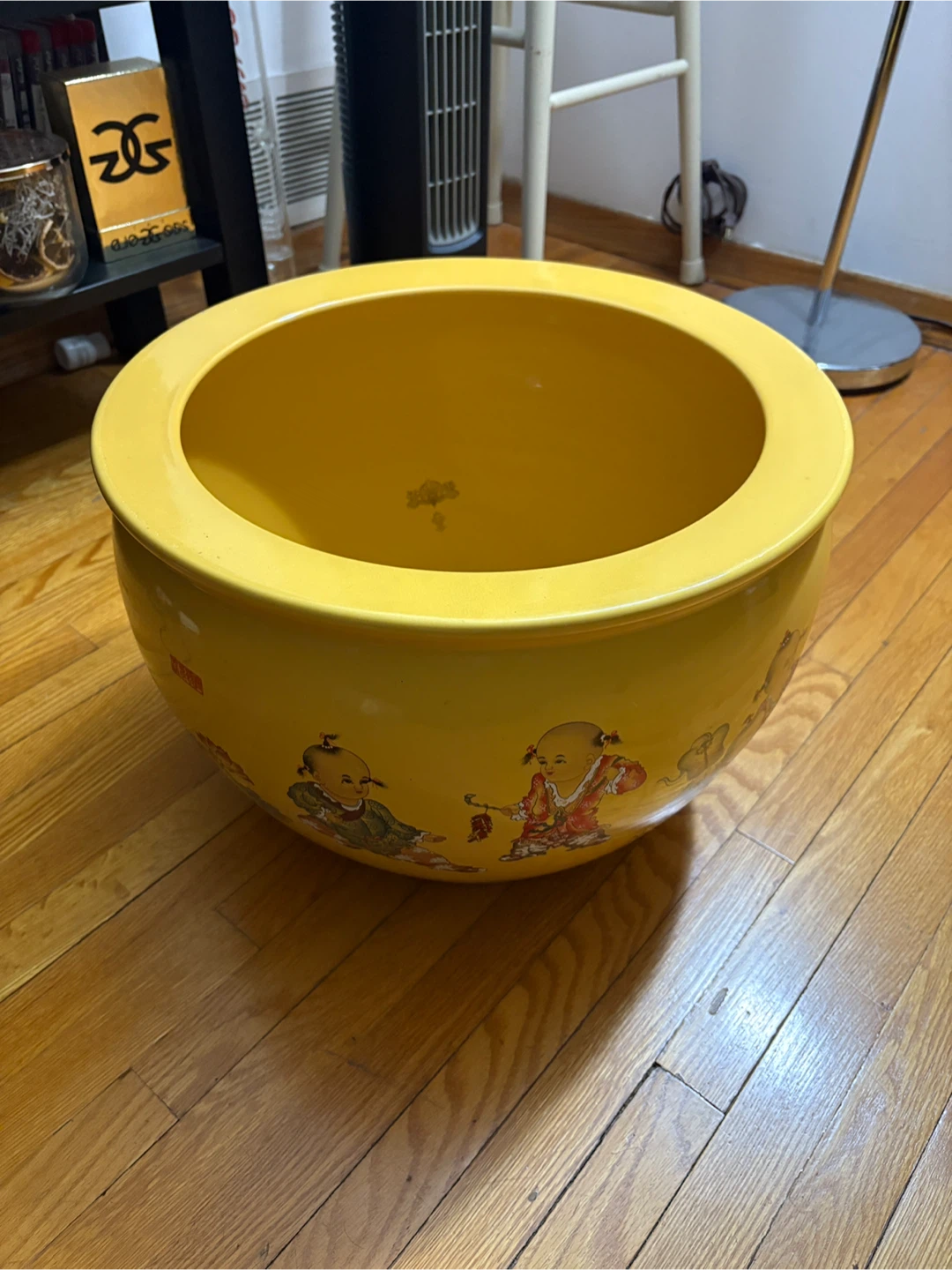 Yellow Ceramic Planter Pot with Children Design - photo 4