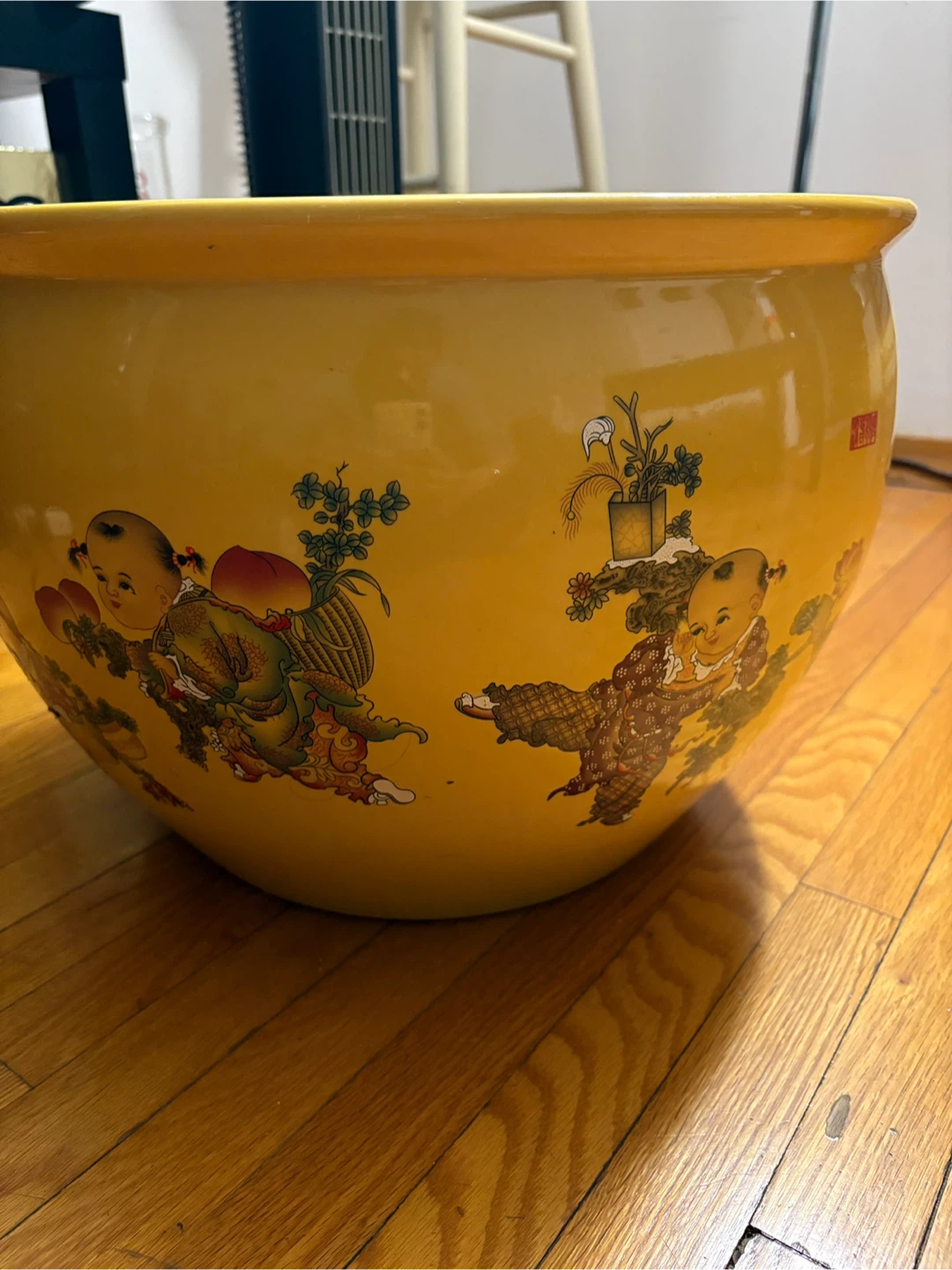 Yellow Ceramic Planter Pot with Children Design - photo 2