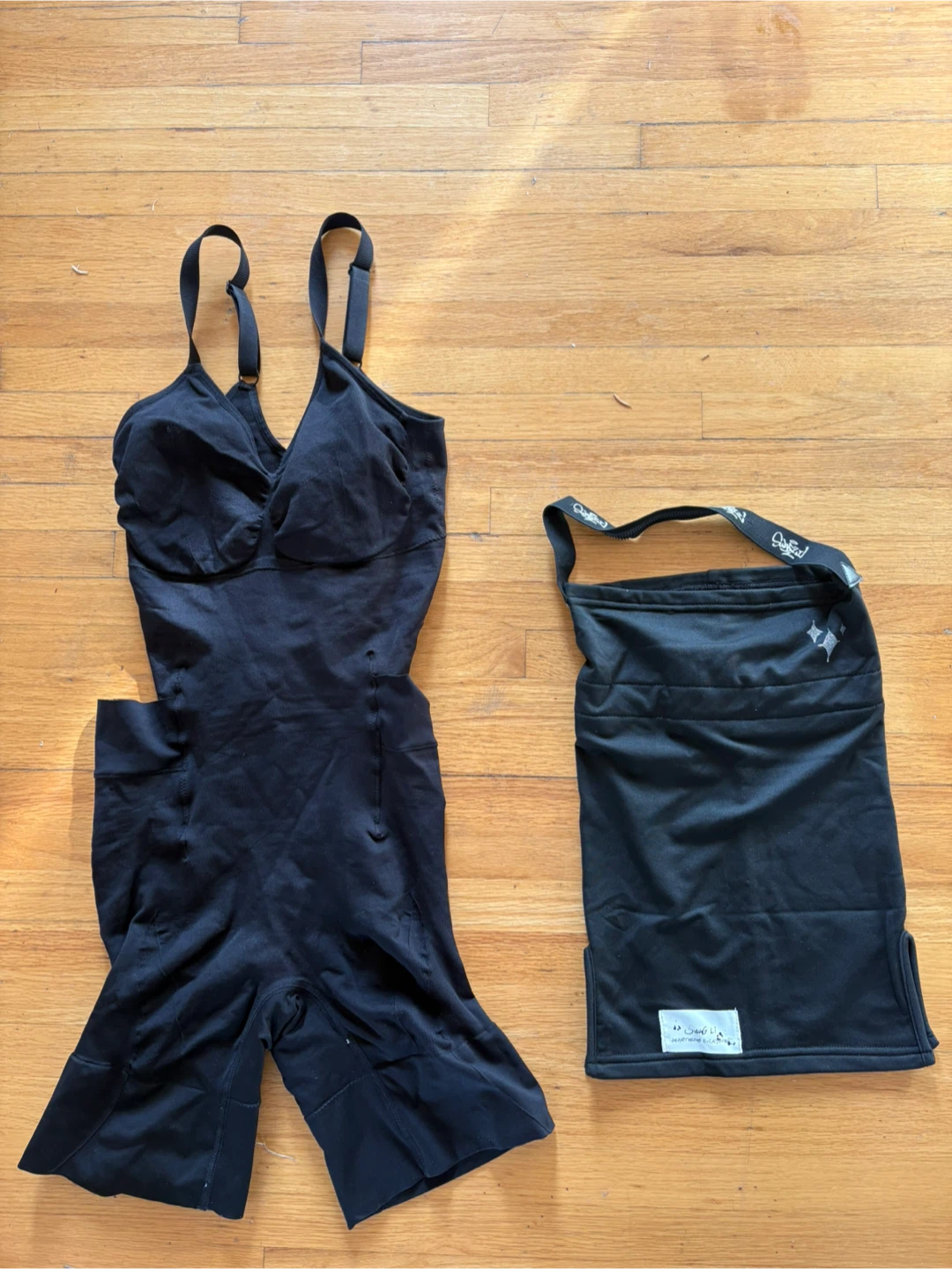 Shapewear Bodysuit with Skirt Panel - Black - Size L